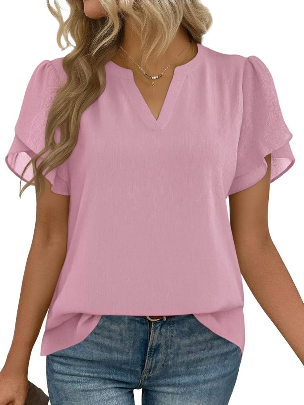 Chic Women's Short Sleeve V-Neck Blouse | Dressy Casual Summer Chiffon Top
